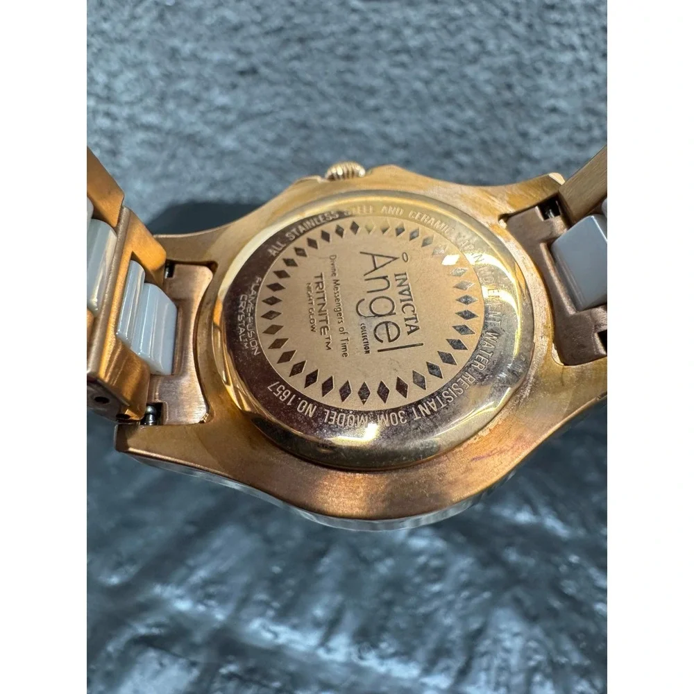 Invicta Angel Lady 1657 Ladies Quartz Watch 38mm Rose Gold White Stainles Steel